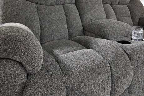 Foreside Charcoal Performance Fabric Manual Reclining Sofa and Loveseat by Ashley at Eve Furniture