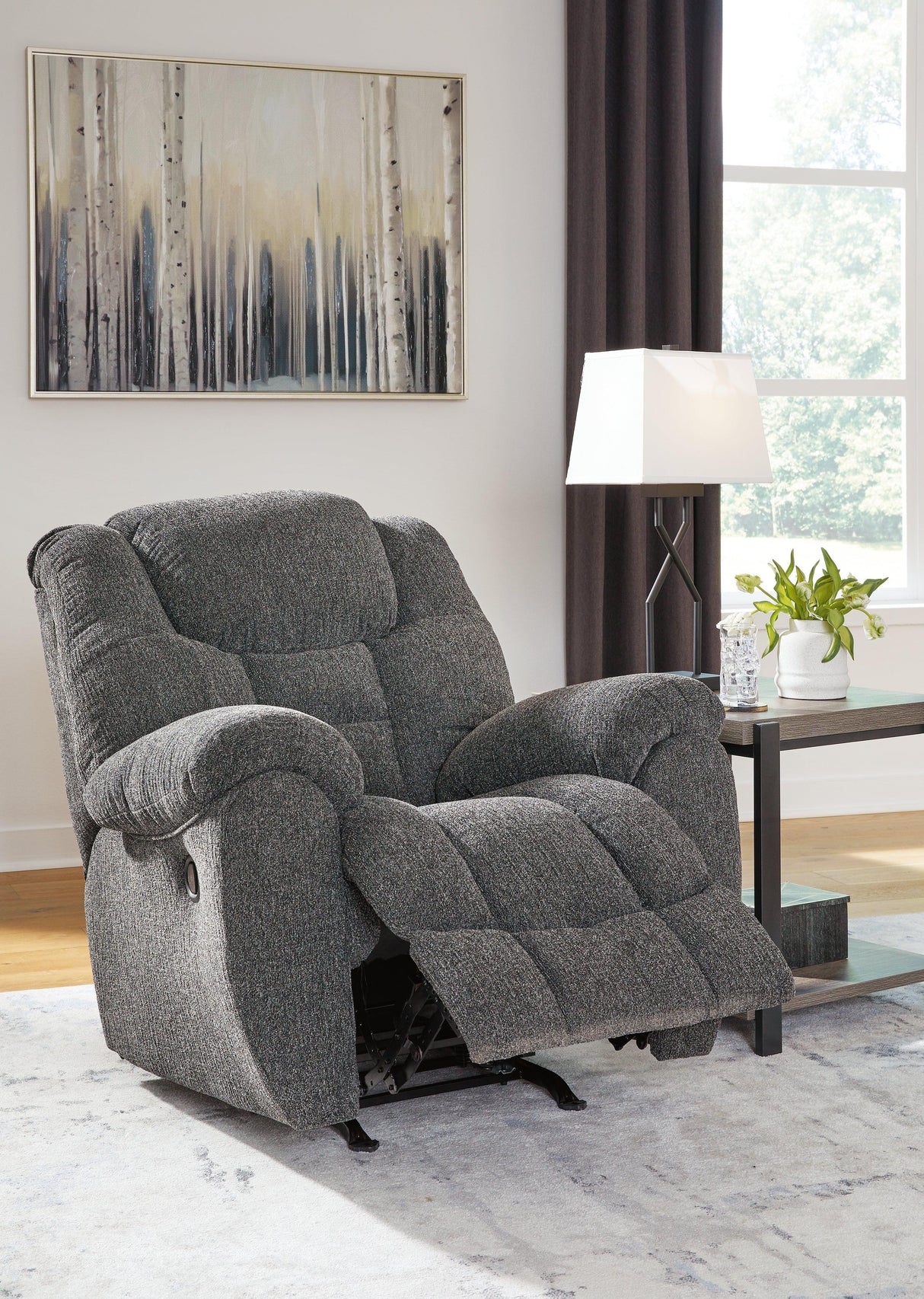 Foreside Charcoal Performance Fabric Manual Rocker Recliner by Ashley at Eve Furniture