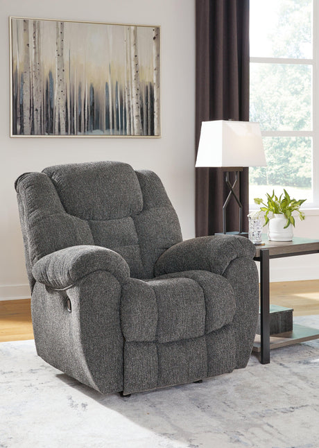 Foreside Charcoal Performance Fabric Manual Rocker Recliner by Ashley at Eve Furniture