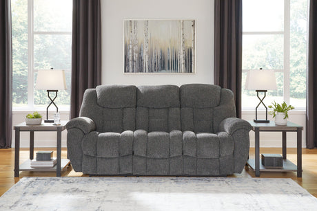 Foreside Charcoal Performance Fabric Manual Sofa by Ashley at Eve Furniture