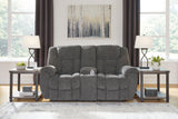 Foreside Charcoal Reclining Loveseat with Console