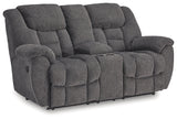 Foreside Charcoal Reclining Loveseat with Console