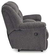 Foreside Charcoal Reclining Loveseat with Console