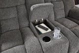 Foreside Charcoal Reclining Loveseat with Console