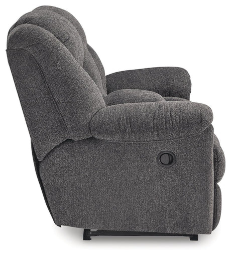 Foreside Charcoal Performance Fabric Manual Loveseat with Console by Ashley at Eve Furniture