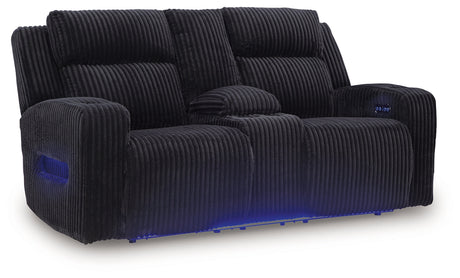 Forest Lake Black Power Reclining Loveseat with Console by Ashley at Eve Furniture