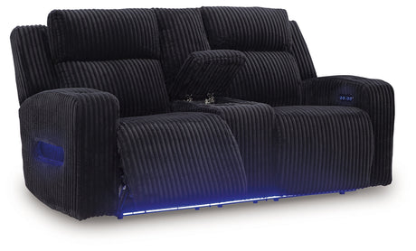 Forest Lake Black Power Reclining Loveseat with Console by Ashley at Eve Furniture