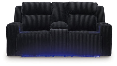 Forest Lake Black Power Reclining Loveseat with Console by Ashley at Eve Furniture