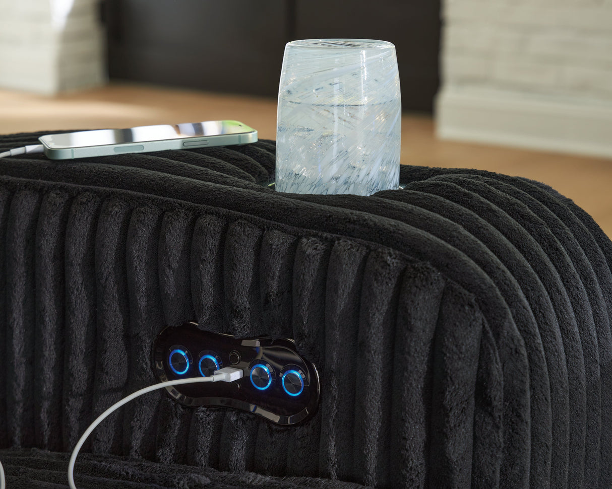 Forest Lake Black Dual Power Reclining Sofa by Ashley at Eve Furniture