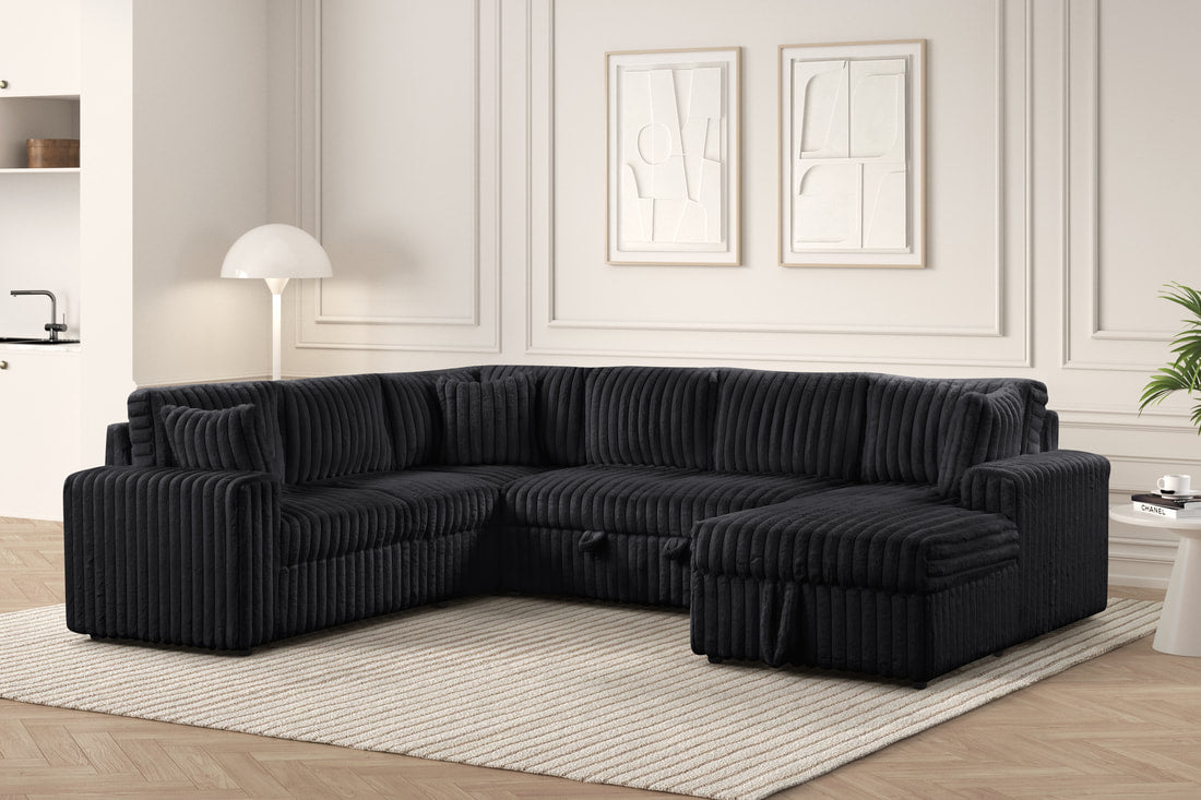 Forever Black Sectional With Pull-Out Bed by Happy Homes at Eve Furniture