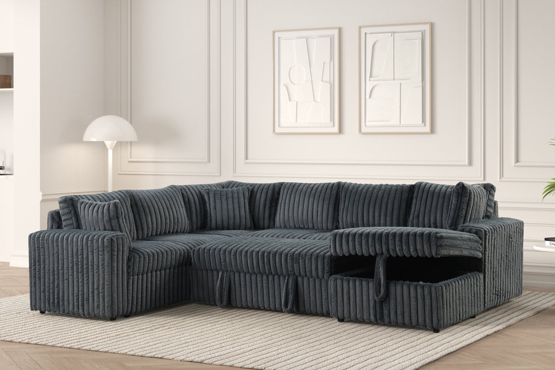 Forever Charcoal Sectional With Pull-Out Bed by Happy Homes at Eve Furniture
