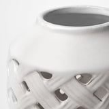 Forillon I Short White Glazed Lattice Pattern Vase by Mercana at Eve Furniture