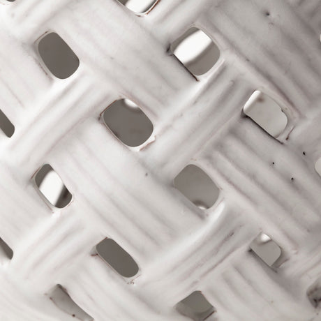 Forillon I Short White Glazed Lattice Pattern Vase by Mercana at Eve Furniture