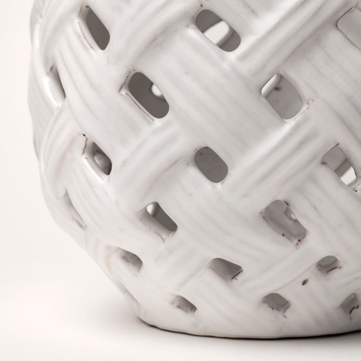 Forillon I Short White Glazed Lattice Pattern Vase by Mercana at Eve Furniture