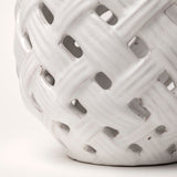 Forillon I Short White Glazed Lattice Pattern Vase by Mercana at Eve Furniture