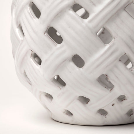 Forillon I Short White Glazed Lattice Pattern Vase by Mercana at Eve Furniture