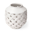 Forillon I Short White Glazed Lattice Pattern Vase by Mercana at Eve Furniture
