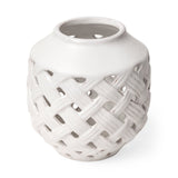 Forillon I Short White Glazed Lattice Pattern Vase by Mercana at Eve Furniture