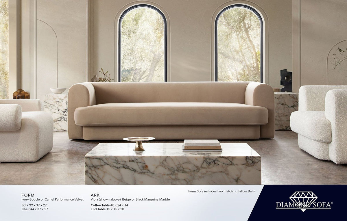 Form Ivory & Camel Boucle Fabric Arm Chair by Diamond Sofa at Eve Furniture