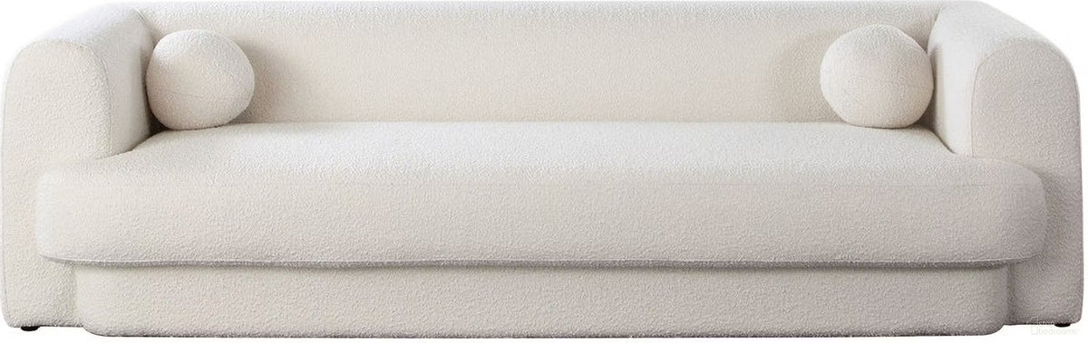 Form Sofa In Ivory Boucle Fabric with 2 Accent Pillow Balls by Diamond Sofa at Eve Furniture