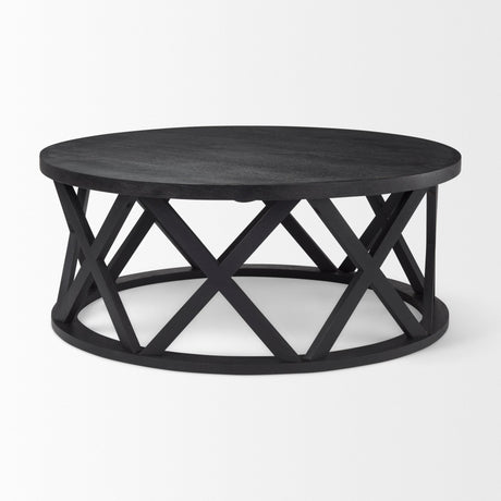 Forsey Black Solid Wood Round Coffee Table by Mercana at Eve Furniture