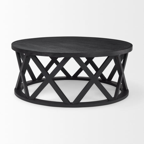 Forsey Black Solid Wood Round Coffee Table by Mercana at Eve Furniture