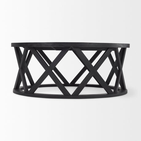 Forsey Black Solid Wood Round Coffee Table by Mercana at Eve Furniture