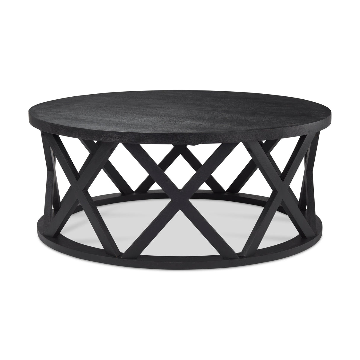 Forsey Black Solid Wood Round Coffee Table by Mercana at Eve Furniture
