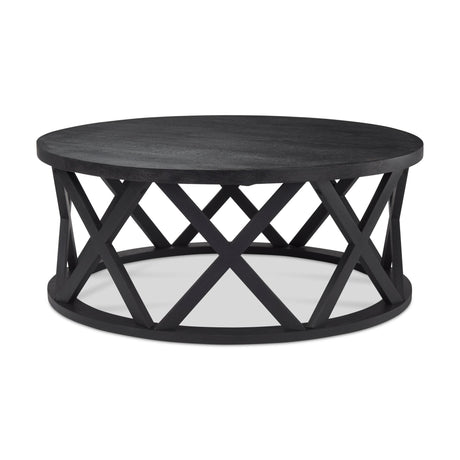 Forsey Black Solid Wood Round Coffee Table by Mercana at Eve Furniture