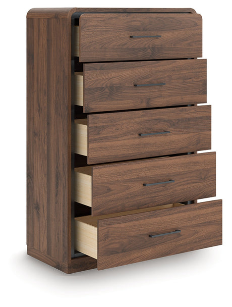 Fortlorn Walnut Brown Chest of Drawers by Ashley at Eve Furniture