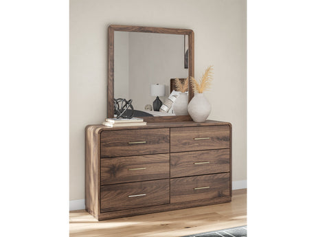 Fortlorn Walnut Brown Dresser and Mirror by Ashley at Eve Furniture