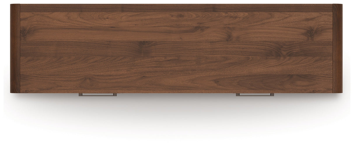 Fortlorn Walnut Brown King Panel Bed, Dresser and Nightstand by Ashley at Eve Furniture