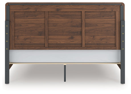 Fortlorn Walnut Brown King Panel Bed, Dresser and Nightstand by Ashley at Eve Furniture
