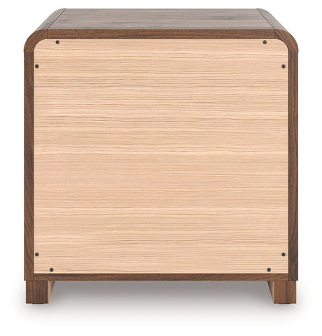 Fortlorn Walnut Brown King Panel Bed, Dresser and Nightstand by Ashley at Eve Furniture