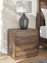 Fortlorn Walnut Brown King Panel Bed, Dresser and Nightstand by Ashley at Eve Furniture