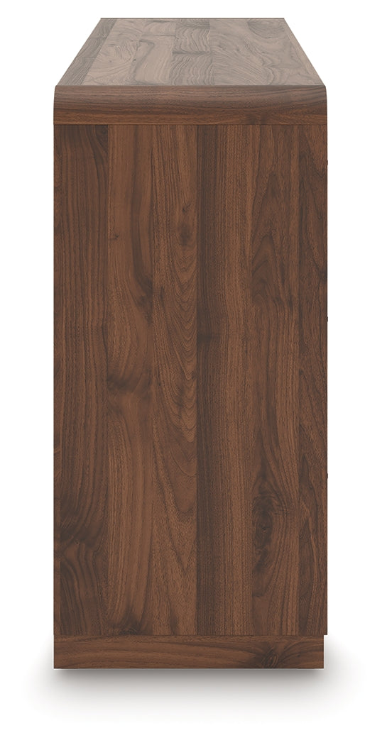 Fortlorn Walnut Brown King Panel Bed, Dresser and Nightstand by Ashley at Eve Furniture