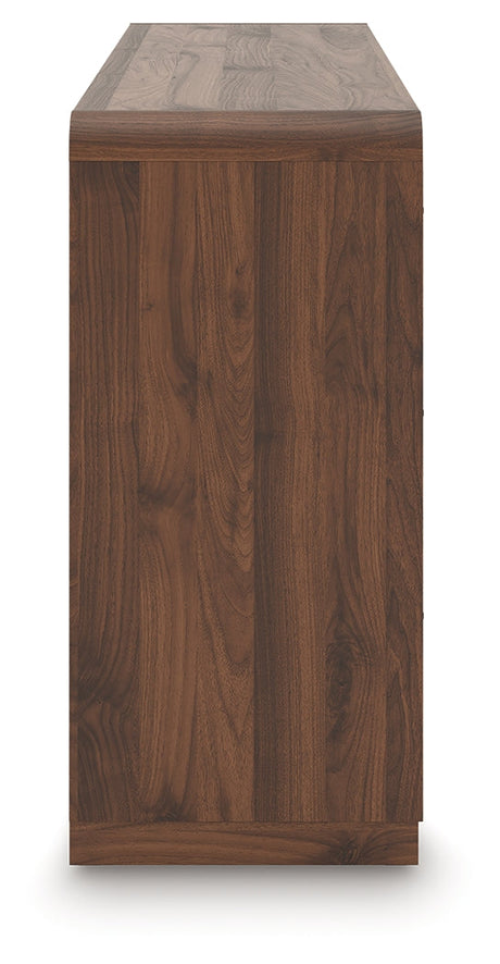 Fortlorn Walnut Brown King Panel Bed, Dresser and Nightstand by Ashley at Eve Furniture