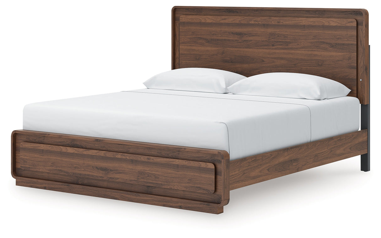 Fortlorn Walnut Brown King Panel Bed, Dresser and Nightstand by Ashley at Eve Furniture