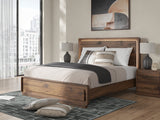 Fortlorn Walnut Brown King Panel Bed, Dresser and Nightstand by Ashley at Eve Furniture