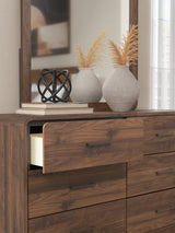 Fortlorn Walnut Brown King Panel Bed, Dresser and Nightstand by Ashley at Eve Furniture