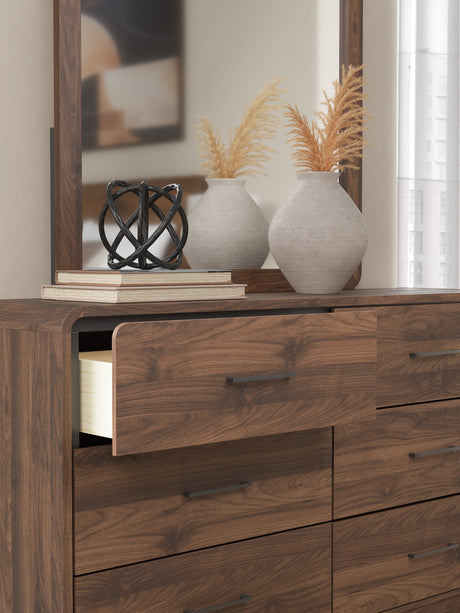 Fortlorn Walnut Brown King Panel Bed, Dresser and Nightstand by Ashley at Eve Furniture