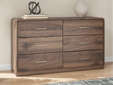 Fortlorn Walnut Brown King Panel Bed, Dresser and Nightstand by Ashley at Eve Furniture