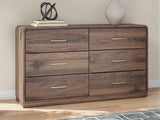Fortlorn Walnut Brown King Panel Bed, Dresser and Nightstand by Ashley at Eve Furniture