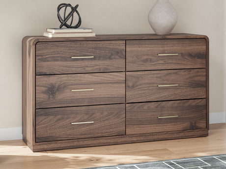 Fortlorn Walnut Brown King Panel Bed, Dresser and Nightstand by Ashley at Eve Furniture