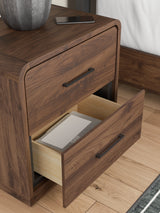 Fortlorn Walnut Brown King Panel Bed, Dresser and Nightstand by Ashley at Eve Furniture