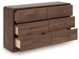 Fortlorn Walnut Brown King Panel Bed, Dresser and Nightstand by Ashley at Eve Furniture