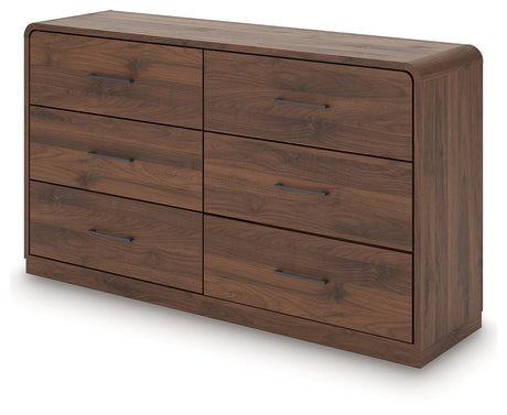 Fortlorn Walnut Brown King Panel Bed, Dresser and Nightstand by Ashley at Eve Furniture