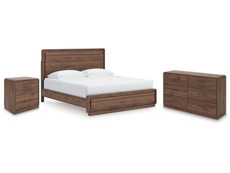 Fortlorn Walnut Brown King Panel Bed, Dresser and Nightstand by Ashley at Eve Furniture