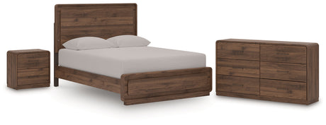 Fortlorn Walnut Brown Queen Panel Bed, Dresser and Nightstand by Ashley at Eve Furniture