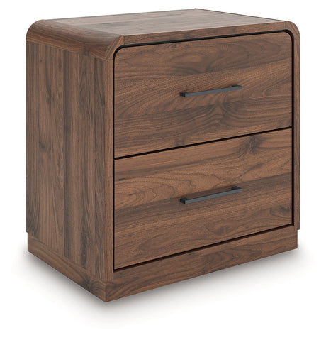 Fortlorn Walnut Brown Queen Panel Bed, Dresser, Mirror and Nightstand by Ashley at Eve Furniture